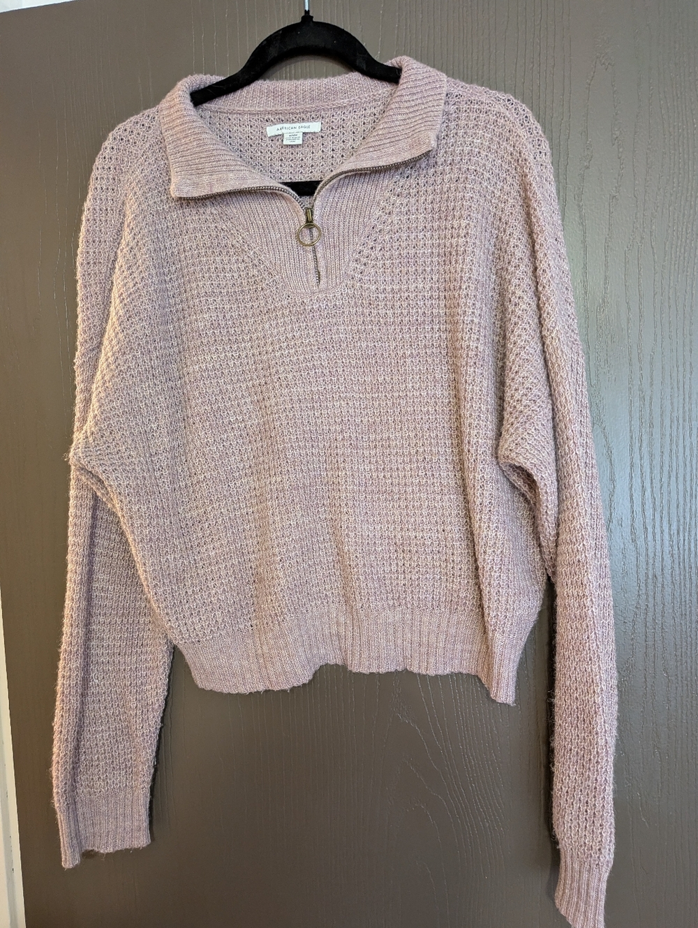 Pink Quarter-Zip Waffle Knit Sweater